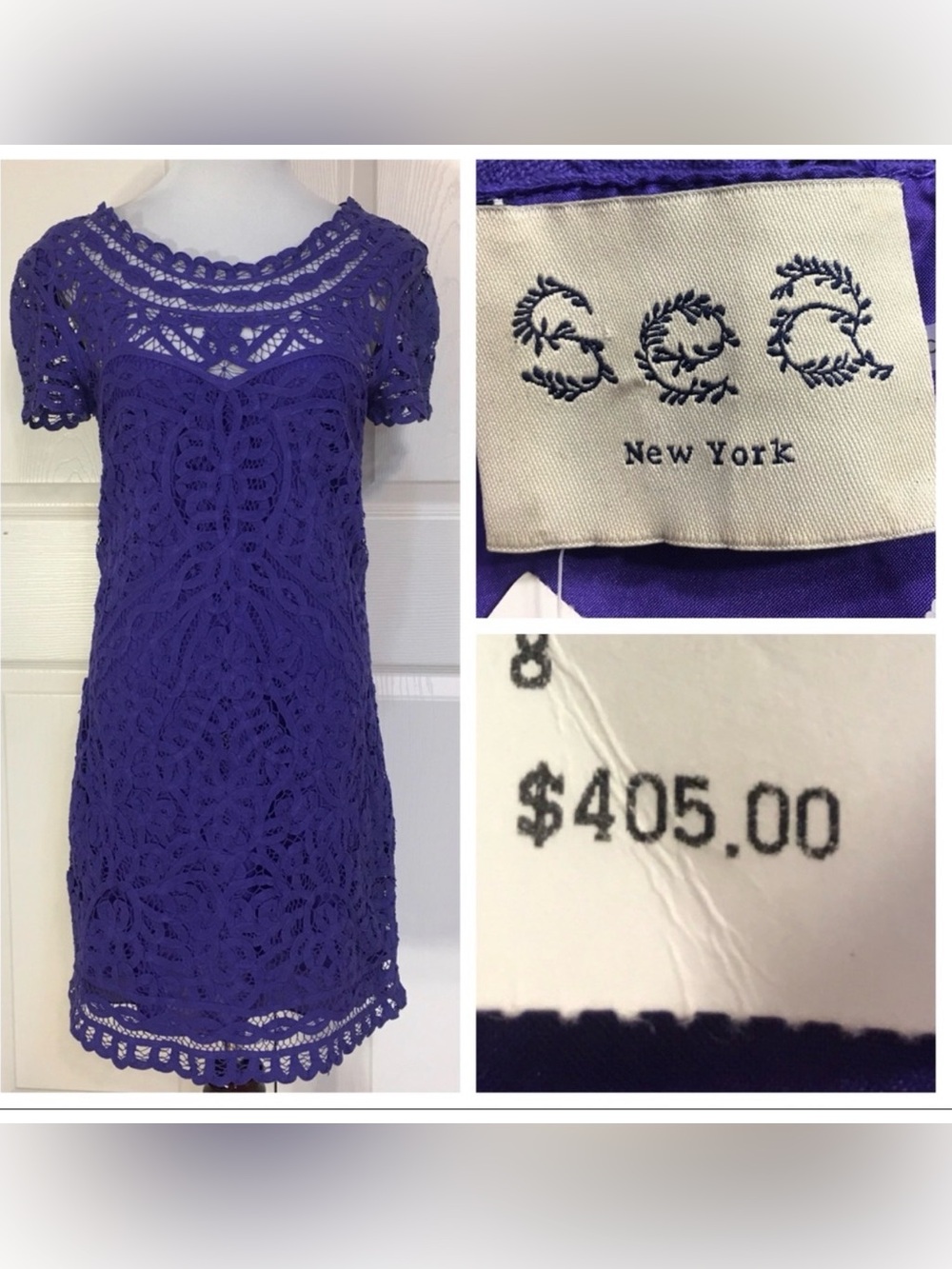 Sea New York Violet Crochet Lace Mini Dress NWT Purple Cobalt
